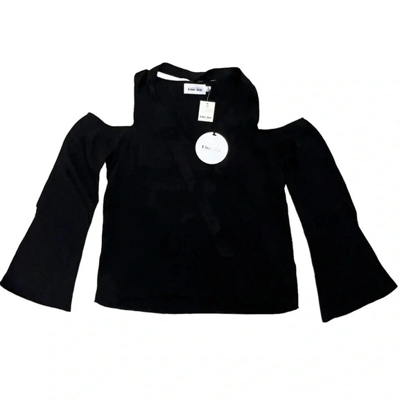 Line & Dot Cupro Cold Shoulder Black Top Tie Neck Women’s Size S NEW - Picture 5 of 10